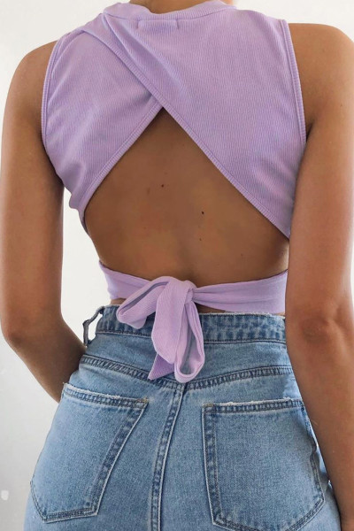 Halter cross tie bow tie women sweet sleeveless pullover round neck vest