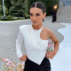 Tight-fitting half-sleeve jumpsuit, new autumn sexy one-shoulder pleated jumpsuit
