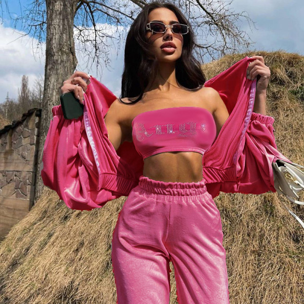 Sports and leisure suit autumn new ANGEL hot diamond sexy tube top trousers suit