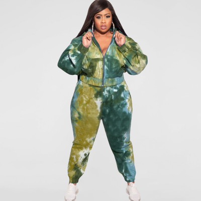 Tie-dye loose fashion casual two-piece suit plus size women's suit
