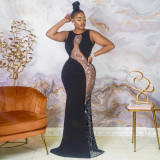 Hollow perspective mopping floor evening dress sexy women's dress