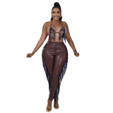 New tassel sling PU leather pants sexy trendy tight women's suit