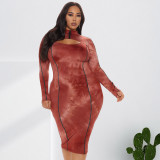 Women's spring new printing and dyeing hollow out-fitting plus size dress