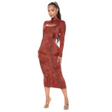 Women's spring new printing and dyeing hollow out-fitting plus size dress