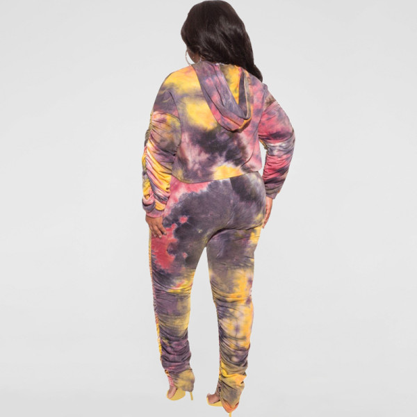New tie-dye printing fashion casual two-piece plus size women's suit