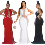 Hollow perspective mopping floor evening dress sexy women's dress