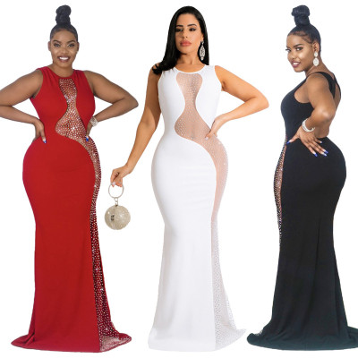 Hollow perspective mopping floor evening dress sexy women's dress