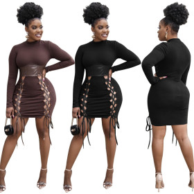Sexy tight-fitting trendy waist cutout lace-up dress for women