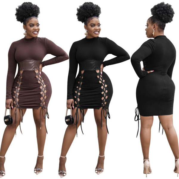 Sexy tight-fitting trendy waist cutout lace-up dress for women