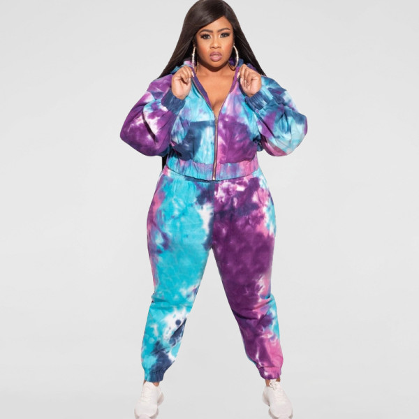 Tie-dye loose fashion casual two-piece suit plus size women's suit