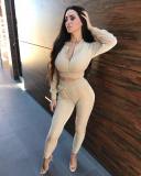 Velvet suit women's autumn and winter solid color zipper hoodie with feet sports trousers two-piece women