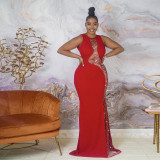 Hollow perspective mopping floor evening dress sexy women's dress