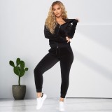 New product gold velvet hooded sweater plus size fashion casual suit