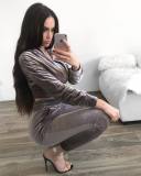Velvet suit women's autumn and winter solid color zipper hoodie with feet sports trousers two-piece women