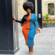 Women's spring new style stitching contrast color fashion tight-fitting plus size dress