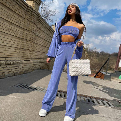 Sports and leisure suit autumn new ANGEL hot diamond sexy tube top trousers suit
