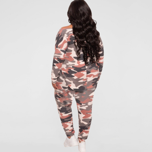 Camouflage loose fashion casual two-piece plus size women's suit