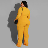Pure color knitted fashion casual two-piece suit plus size women's suit