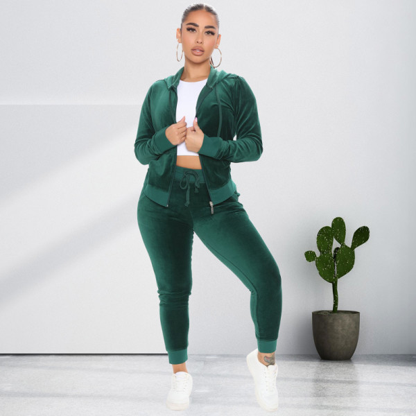 New product gold velvet hooded sweater plus size fashion casual suit