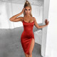 Satin sexy split small dress female fashion women's temperament evening dress