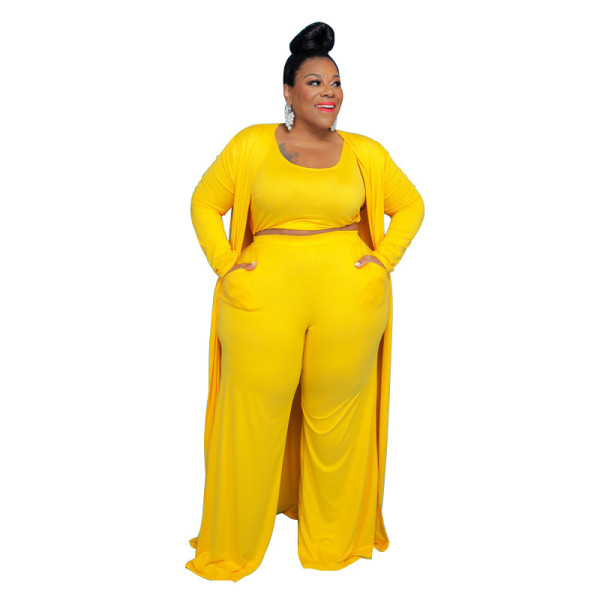 Pure color fashion casual three-piece suit plus size women's suit
