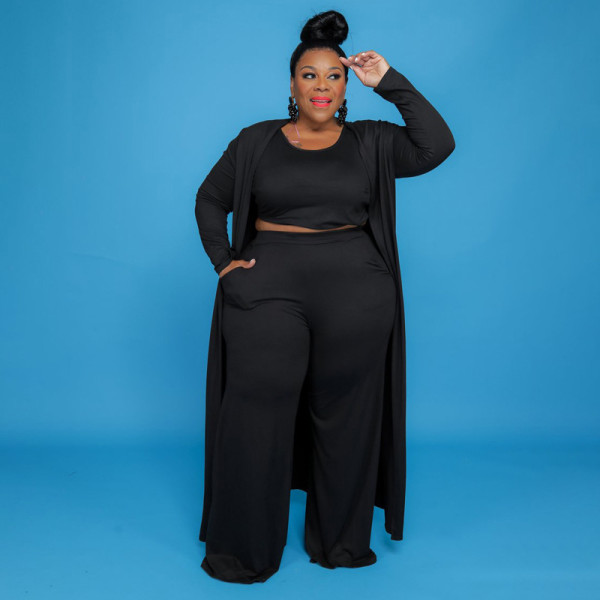 Pure color fashion casual three-piece suit plus size women's suit