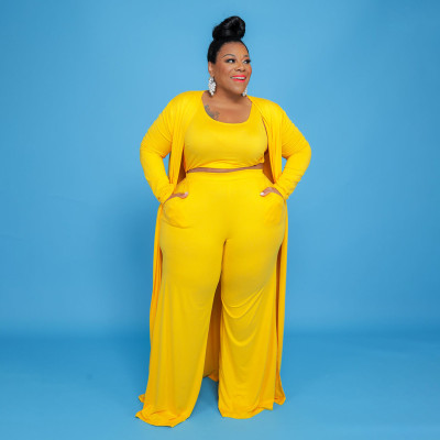 Pure color fashion casual three-piece suit plus size women's suit