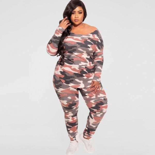 Camouflage loose fashion casual two-piece plus size women's suit