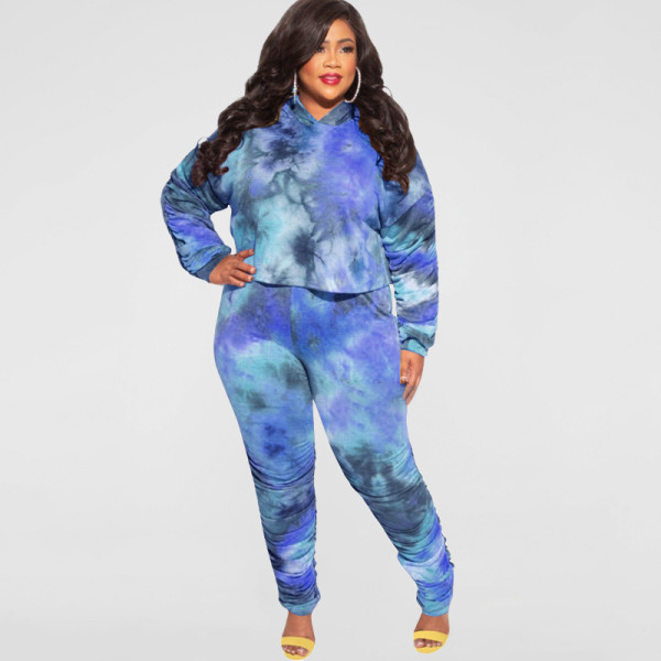 New tie-dye printing fashion casual two-piece plus size women's suit