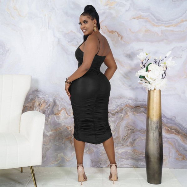 Coated sling cutout sexy tight-fitting women's dress