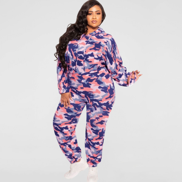 New style camouflage loose fashion casual two-piece suit plus size women's suit