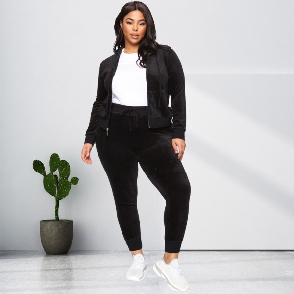 New product gold velvet hooded sweater plus size fashion casual suit