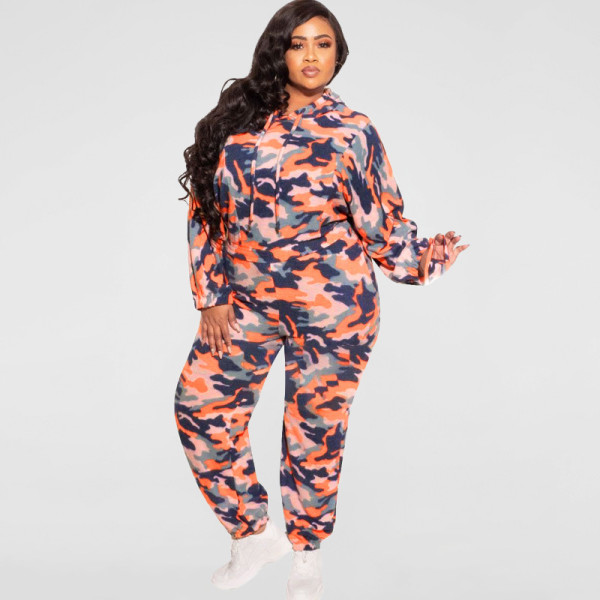 New style camouflage loose fashion casual two-piece suit plus size women's suit