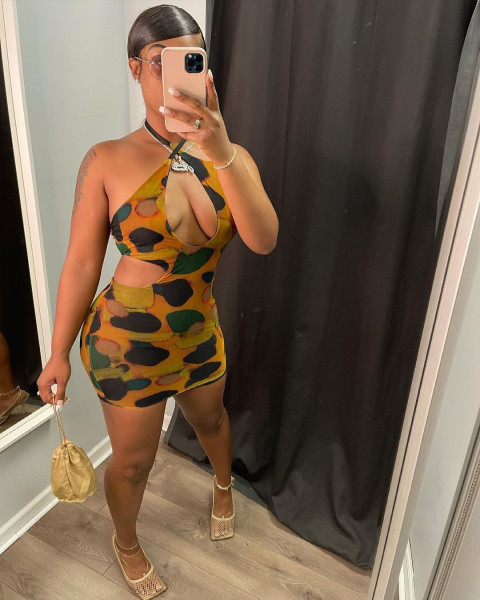 Sexy one-shoulder hollow graffiti bag hip dress  FFD1123