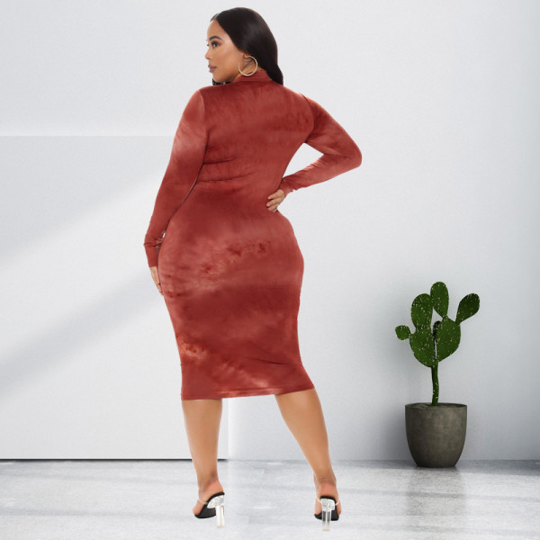 Women's spring new printing and dyeing hollow out-fitting plus size dress