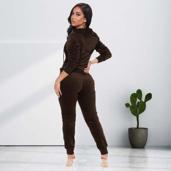 New product gold velvet hooded sweater plus size fashion casual suit