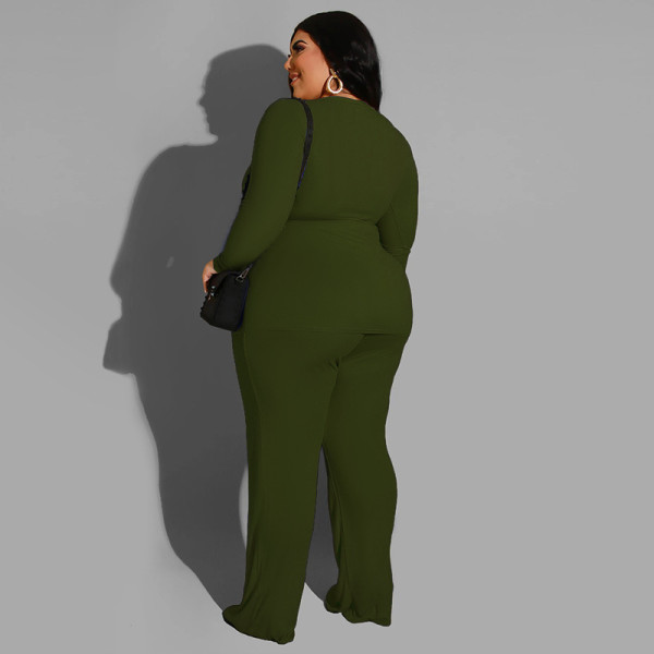 Pure color knitted fashion casual two-piece suit plus size women's suit