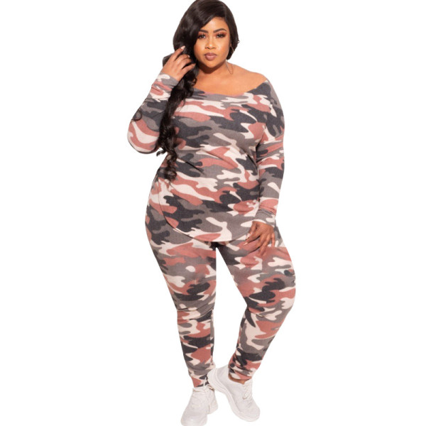 Camouflage loose fashion casual two-piece plus size women's suit