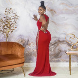 Hollow perspective mopping floor evening dress sexy women's dress