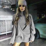 Pullover 2021 new high-neck vest + V-neck long-sleeved loose two-piece suit