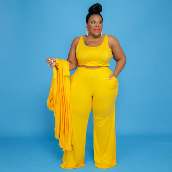 Pure color fashion casual three-piece suit plus size women's suit