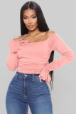 Ribbed flared long-sleeved one-shoulder jumpsuit