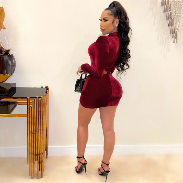 Women's sexy fashion pleated non-inverted velvet lace-up nightclub dress