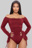 Ribbed flared long-sleeved one-shoulder jumpsuit
