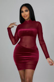 Autumn and winter fashion women's mesh stitching perspective sexy nightclub dress