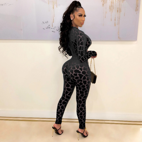 Sexy mesh see-through zipper gold velvet burnt overalls