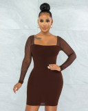 New fashion sexy mesh stitching long sleeve hip dress
