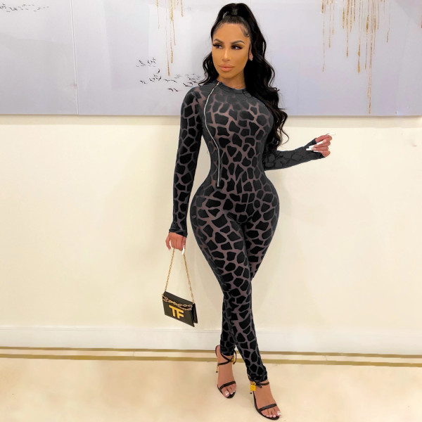 Sexy mesh see-through zipper gold velvet burnt overalls