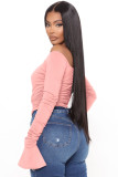 Ribbed flared long-sleeved one-shoulder jumpsuit