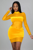 Autumn and winter fashion women's mesh stitching perspective sexy nightclub dress